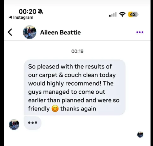 Screenshot of the instagram message from Aileen Beattie