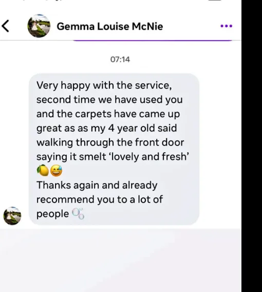 Screenshot of the facebook message from Gemma Louise McNie