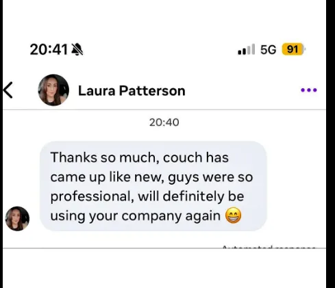 Screenshot of the facebook message from Laura Patterson